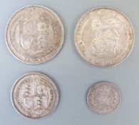 Four 19th century silver coins including Maundy two pence