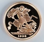 1998 cased proof gold full sovereign no.