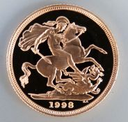 1998 cased proof gold full sovereign no.