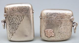 Two Edward VII hallmarked silver vesta cases with engraved decoration, Birmingham 1902,