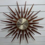 Newgate 1950's style 'sunburst' wall clock with Arabic numerals on brushed aluminium dial,
