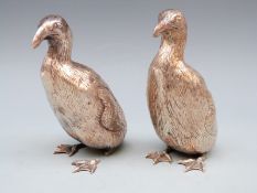 Edward VII pair of hallmarked silver novelty coasters or cruets in the form of birds,