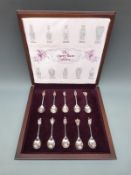 A cased limited edition set of ten hallmarked silver and enamelled teaspoons 'The Queens Beasts