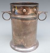 Edwardian Arts and Crafts hallmarked silver wine cooler with studwork decoration and leopard