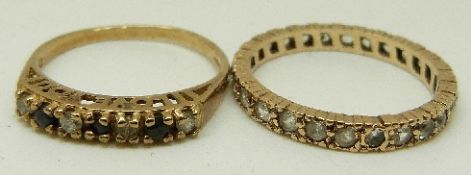 Two 9ct gold rings set with cubic zirconia, size O, 2.1g, M, 1.