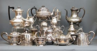 A large quantity of silver plated tea ware
