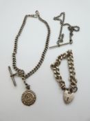 A double silver Albert, silver St Christopher,