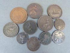 A collection of Georgian, William IV and Victorian copper coinage to include 1870 Ceylon 5 cents,