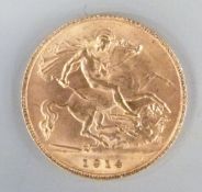 1914 George V gold half sovereign