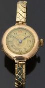 Swiss 9ct gold ladies wristwatch with blued hands,