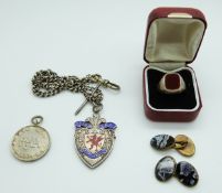 A silver fob chain, The Railways Athletic Association silver medallion,