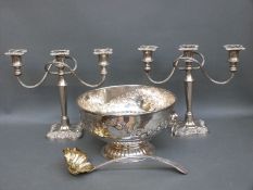 A silver plated punch bowl diameter 27cm with ladle,