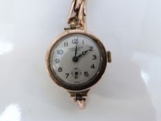 J W Benson 9ct gold ladies wristwatch with inset subsidiary seconds dial, blued Breguet hands,