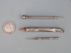 Hallmarked silver tooth pick, hallmarked silver pencil holder,