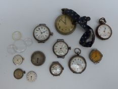 Seven vintage silver and other pocket and wristwatches together with three watch movements.