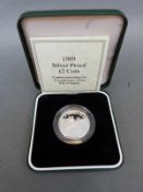 1989 £2 Royal Mint silver proof coin commemorating the tercentenary of the Bill of Rights,