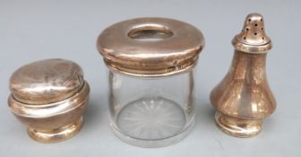 A quantity of hallmarked silver items including open salt with blue glass liner, pepper etc,