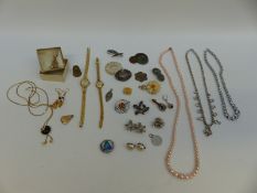 A collection of jewellery including hallmarked silver brooch set with green & blue enamel,