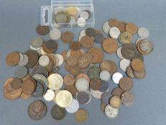 A quantity of UK and overseas coinage and tokens, some silver including Victorian Bill of Rights,