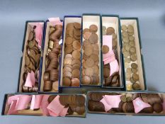 A large collection of UK pennies, halfpennies and threepenny bits,