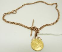 A 9ct gold Albert with 1903 half gold sovereign,