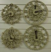 Four resin faux wrought iron garden / patio clocks, Newgate England to dials,