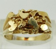 A yellow metal ring in a bespoke design, size P, 5.