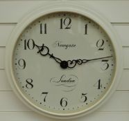 Newgate London quartz dial wall clock with Arabic numerals in white case ,