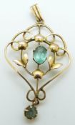 An Edwardian pendant set with blue paste, 1.