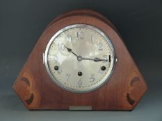 FHS German c1930s Deco mantel clock with chrome overlaid Arabic numerals,