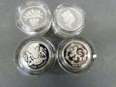 Four silver proof piedfort one pound coins comprising 1989, 1993,