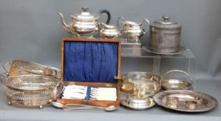 Silver plated salad servers, four dish frames,