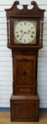 19thC oak cased longcase clock, the square painted 34cm Roman dial with pierced hands,