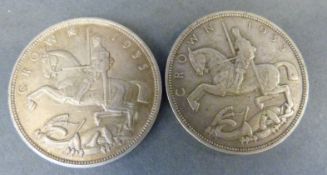 Two George V 1935 rocking horse crowns