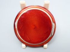George V hallmarked silver and red guilloché enamel compact, London 1928 maker Henry Perkins & Sons,