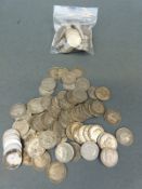 A collection of English silver threepence coins comprising 105g of pre-1920 examples including