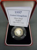 1997 silver proof 50 pence piedfort coin,