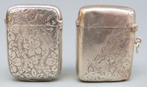 Two Victorian hallmarked silver vesta cases, one Birmingham 1895 maker William Owen 40mm tall, 16g,