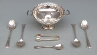 George V hallmarked silver twin handled pedestal bowl or bon bon dish, Birmingham c1925,