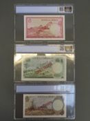 Three Jersey specimen bank notes comprising a 1963 £5,