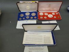 Three cased proof coin sets comprising Barbados,