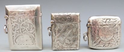 Three various Edward VII hallmarked silver vestas, two Birmingham one Chester,