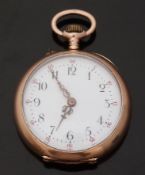 Gebr Haas of Arnhem 14ct gold keyless winding open faced pocket watch with black Arabic numerals,
