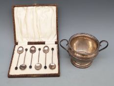 George V hallmarked silver twin handled sugar bowl, Birmingham 1925 maker Alexander Clark & Co,