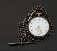 Longines continental silver keyless winding open faced pocket watch with inset subsidiary seconds