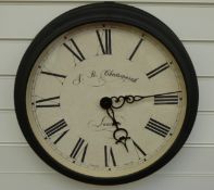 Newgate London quartz dial wall clock with crazed look to Roman dial, inscribed J B Chatsworth,