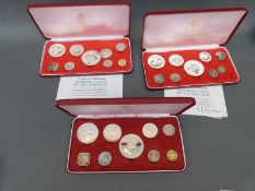 Three cased proof coin sets all Commonwealth of the Bahamas