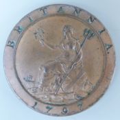 George III 1797 cartwheel penny EF, 10 laurel leaves,