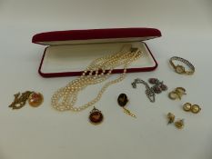 A 9ct gold cased watch, faux pearls,