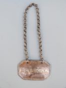 Georgian hallmarked silver sherry bottle trinket or label, London 1827,